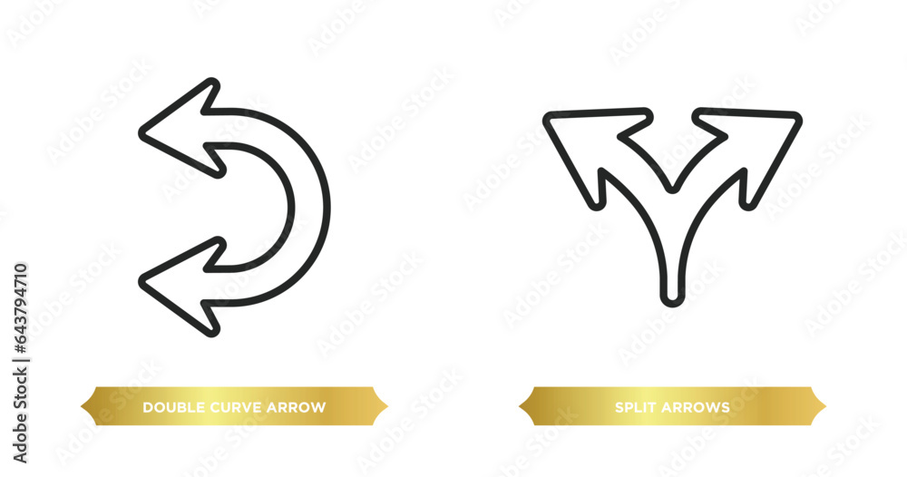 Poster two editable outline icons from arrows concept. thin line icons such as double curve arrow, split ar