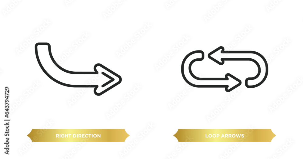 Poster two editable outline icons from arrows concept. thin line icons such as right direction, loop arrows
