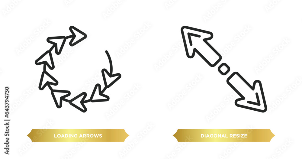 Poster two editable outline icons from arrows concept. thin line icons such as loading arrows, diagonal res
