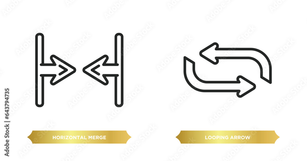 Poster two editable outline icons from arrows concept. thin line icons such as horizontal merge, looping ar