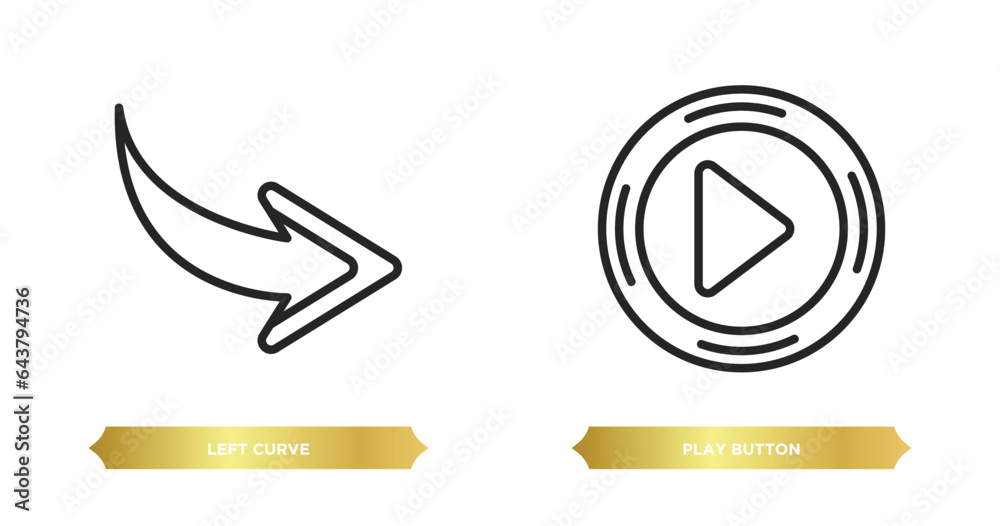Poster two editable outline icons from arrows concept. thin line icons such as left curve, play button vect