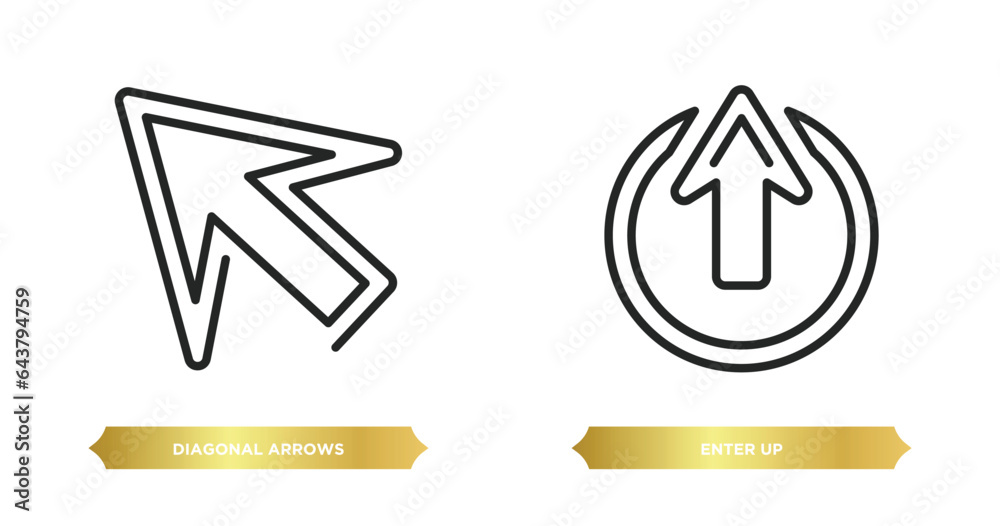 Poster two editable outline icons from arrows concept. thin line icons such as diagonal arrows, enter up ve