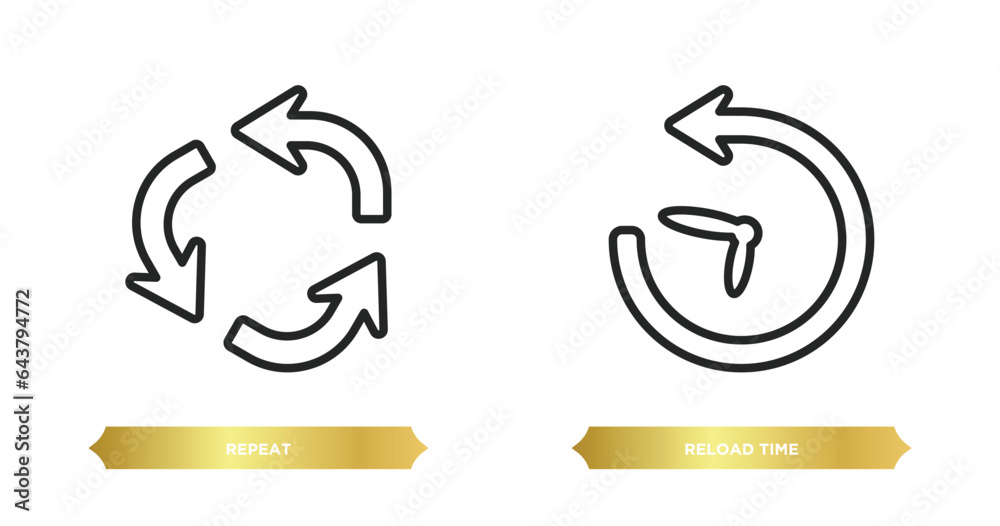 Poster two editable outline icons from arrows concept. thin line icons such as repeat, reload time vector.
