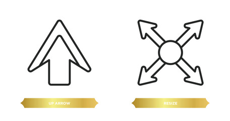 two editable outline icons from arrows concept. thin line icons such as up arrow, resize vector.