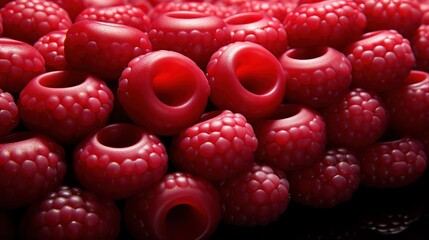  a pile of raspberries sitting on top of a table.  generative ai