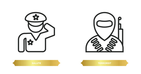 two editable outline icons from army concept. thin line icons such as salute, terrorist vector.