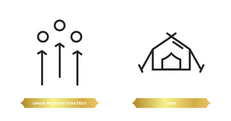 two editable outline icons from army concept. thin line icons such as union military strategy, tent vector.