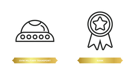two editable outline icons from army concept. thin line icons such as ovni military transport, rank vector.