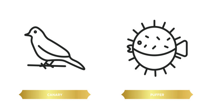 two editable outline icons from animals concept. thin line icons such as canary, puffer vector.