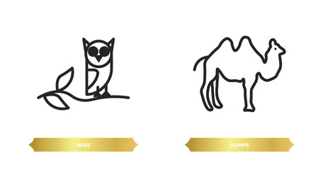 two editable outline icons from animals concept. thin line icons such as wise, humps vector.