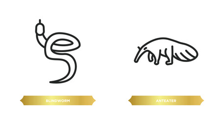 two editable outline icons from animals concept. thin line icons such as blindworm, anteater vector.