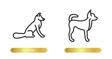 two editable outline icons from animals concept. thin line icons such as fox sitting, rat vector.