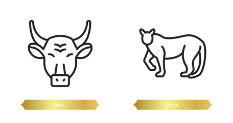 two editable outline icons from animals concept. thin line icons such as bull, puma vector.