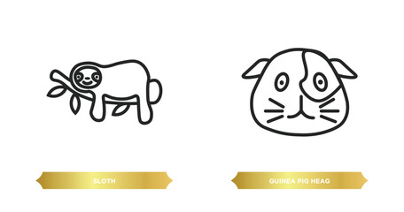 two editable outline icons from animals concept. thin line icons such as sloth, guinea pig heag vector.