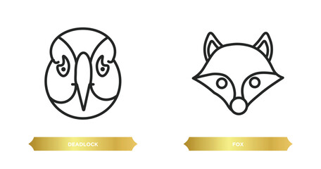 two editable outline icons from animals concept. thin line icons such as deadlock, fox vector.