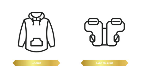 two editable outline icons from american football concept. thin line icons such as hoodie, padded shirt vector.