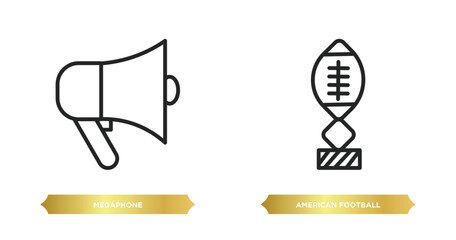 two editable outline icons from american football concept. thin line icons such as megaphone, american football tee vector.