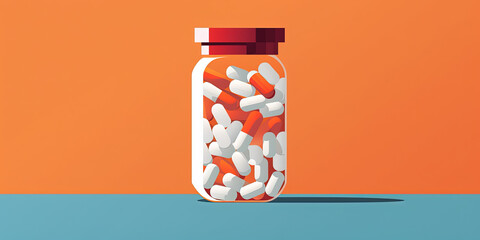 High contrast image of a pill bottle full of pills