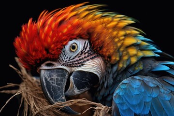 Obraz premium close-up of a colorful parrot preening its feathers