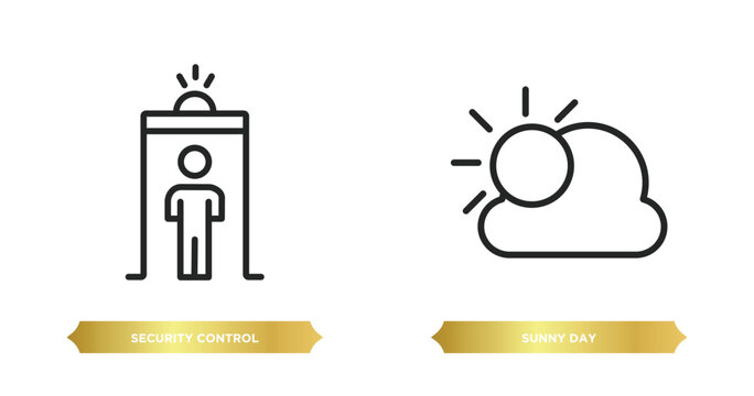 two editable outline icons from airport terminal concept. thin line icons such as security control, sunny day vector.