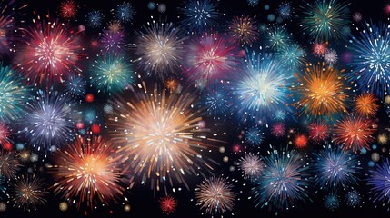 Fototapeta premium a bunch of fireworks are lit up in the night sky. generative ai