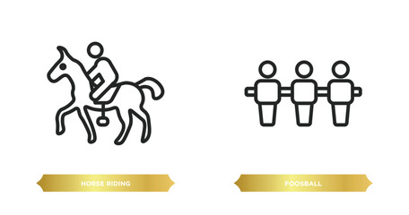 two editable outline icons from activity and hobbies concept. thin line icons such as horse riding, foosball vector.