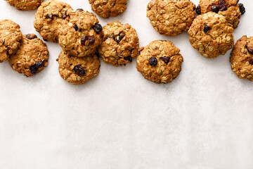 Oatmeal cranberry healthy homemade cookies with cinnamon and pecan nuts for breakfast