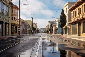 Fototapeta premium empty street with clean lines after sweeping