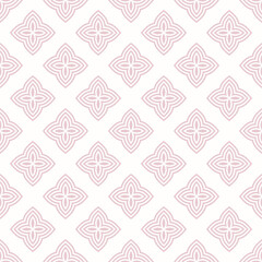 Simple vector floral geometric seamless pattern. Abstract geometric ornament with small flowers in oriental style. Subtle elegant pink and white mosaic background. Ornamental texture. Repeated design