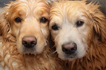 dogs wet and soapy fur texture close-up