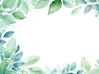 Watercolor illustration of mint leaves frame on white background with copy space