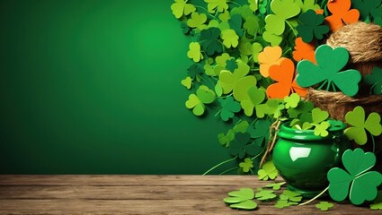 Green Background with Shamrocks for St. Patrick's Day Celebration