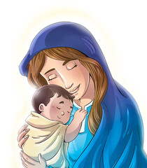 Virgin Mary hugging baby Jesus - 643801132