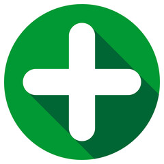 Green plus sign.  icon. Cross symbol of safety guidance.