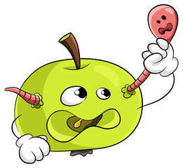 Green apple with a worm concept get rid of bad habits