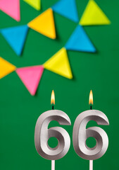 Candle number 66 birthday - Green anniversary card with pennants