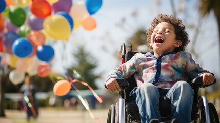 Obraz na płótnie Canvas Happy boy in a wheelchair