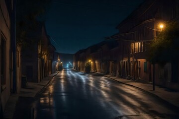 Fototapeta na wymiar A hyper-realistic image of the streets of a rural city at night - AI Generative
