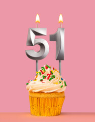 Number 51 candle with cupcake - Birthday card