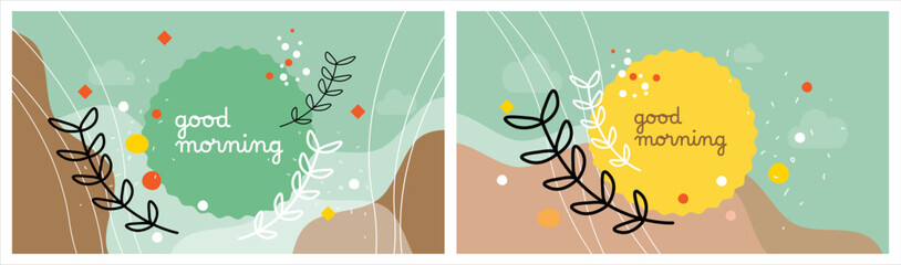 Idea of green eco friendly banner. Set of vector illustrations. Clean style backgrounds