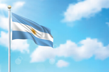 Waving flag of Argentina on sky background. Template for independence