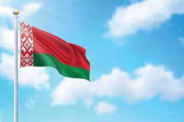 Waving flag of Belarus on sky background. Template for independence
