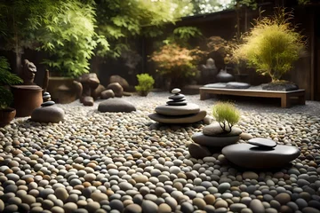 Crédence de cuisine en verre imprimé Zen garden with stones and flowers