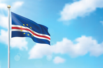 Waving flag of Cape Verde on sky background. Template for independence