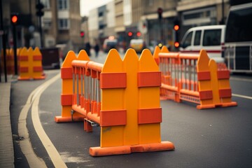 Barrier used in roadworks as a blockade from traffic. Generative AI - obrazy, fototapety, plakaty