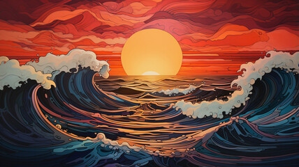 abstract_ocean_landscape_with_sunset.ai generative