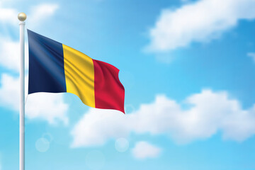 Waving flag of Chad on sky background. Template for independence