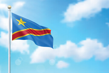 Waving flag of DR Congo on sky background. Template for independence