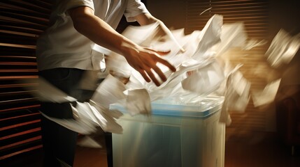 Obraz premium Paper rubbish putting into recycle bin, concept of Circular economy