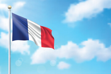 Waving flag of France on sky background. Template for independence